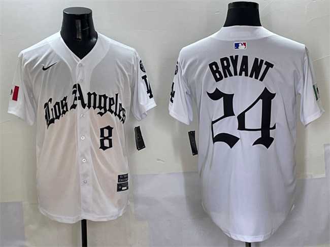 Men%27s Los Angeles Dodgers Front #8 Back #24 Kobe Bryant White Mexico 2025 LA Gothic Style With Fernando Patch Vapor Premier Limited Stitched Jersey